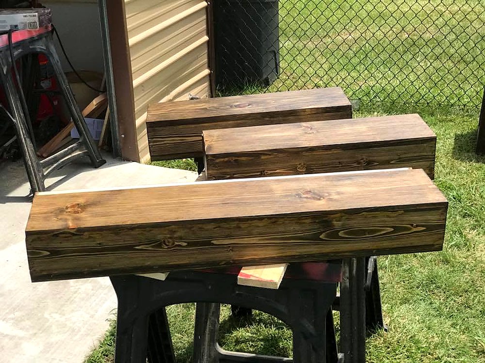 Floating shelves, stained