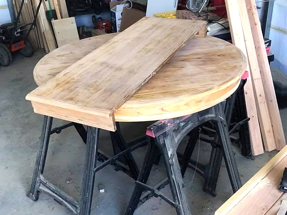 Oval table, stripped back