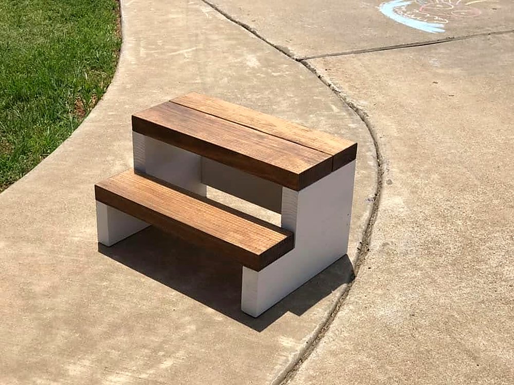 Two-step stool, painted and stained