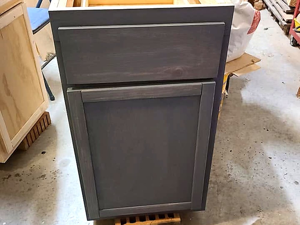 Vanity cabinet, grey stain